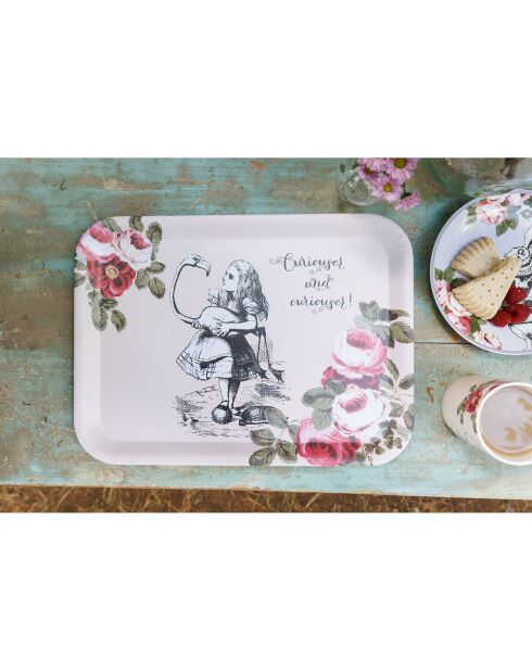 Grand plateau rectangulaire Alice au pays des Merveilles rose -  32x43 cm