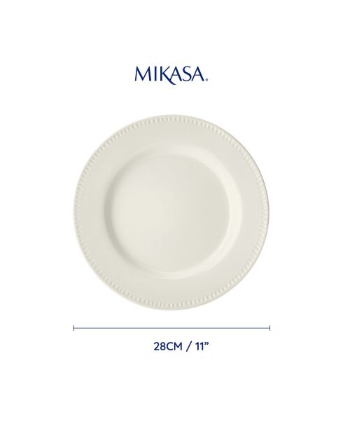 4 Assiettes plates Mikasa Cranborne blanches -  D.28 cm