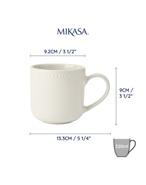 4 Tasses en grès Mikasa Cranborne blanches - 320 ml