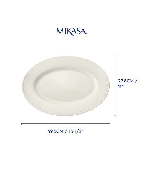 Plat de service ovale Mikasa Cranborne blanc -  39.5x28x3.9 cm