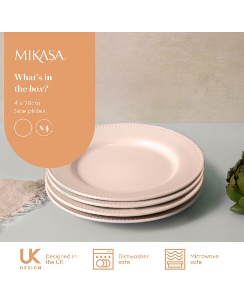 4 Assiettes à dessert Mikasa Cranborne blanches -  D.21 cm