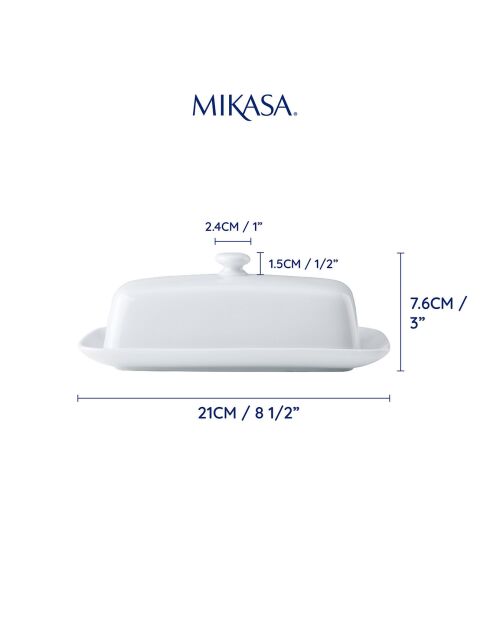 Mikasa Chalk Burriera in porcellana con coperchio bianco - 21x11x7,6 cm