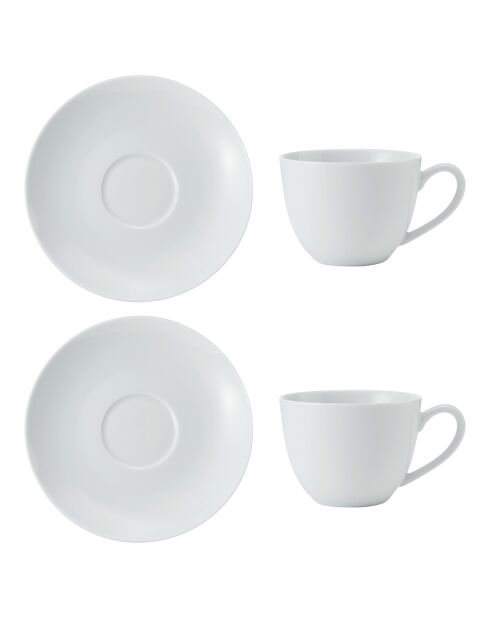 Mikasa Chalk Tassen und Untertassen aus weißem Porzellan, D.16 cm, 2 Stück