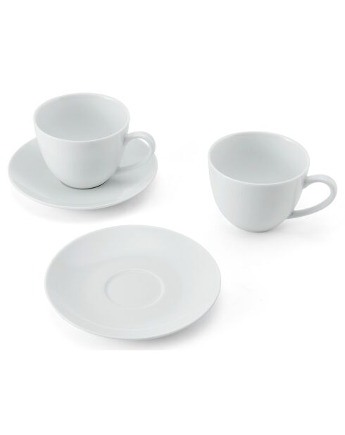 Mikasa Chalk Tassen und Untertassen aus weißem Porzellan, D.16 cm, 2 Stück