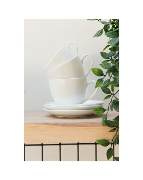 Mikasa Chalk Tassen und Untertassen aus weißem Porzellan, D.16 cm, 2 Stück