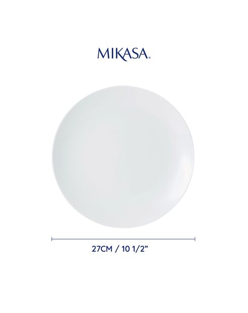 4 Assiettes plates en Porcelaine Mikasa Chalk blanches -  D.27 cm
