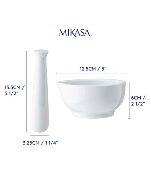Pilon & Mortier en Porcelaine Mikasa Chalk blanc -  15x11.7x9.2 cm