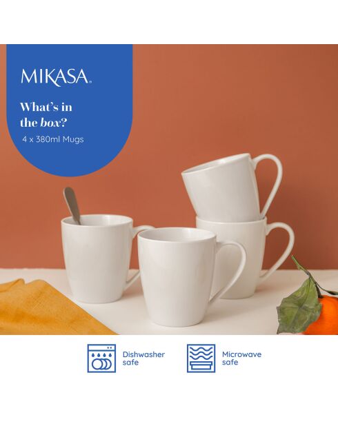 Mikasa Chalk White Porzellantassen, 380 ml, 4 Stück