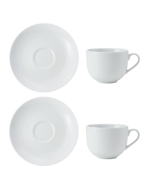 Mikasa Chalk Teetassen und Untertassen aus weißem Porzellan, 220 ml, 2 Stück