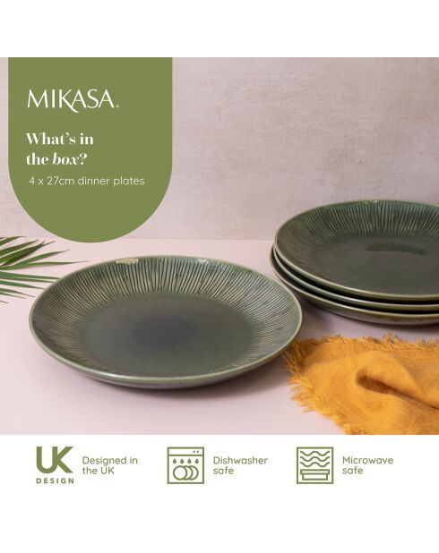 4 Assiettes plates Mikasa Jardin Mikasa Jardin vertes - D.27 cm