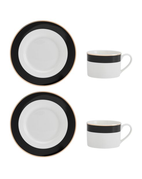 2 Tasses à thé et soucoupes Mikasa Luxe noir/blanc -  200 ml