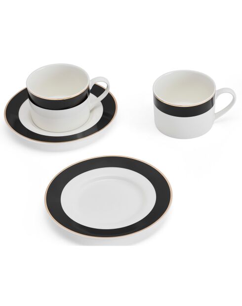 2 Tasses à thé et soucoupes Mikasa Luxe noir/blanc -  200 ml
