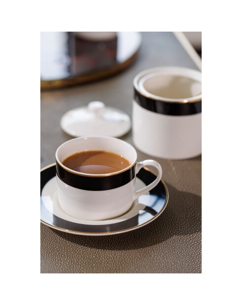 2 Tasses à thé et soucoupes Mikasa Luxe noir/blanc -  200 ml