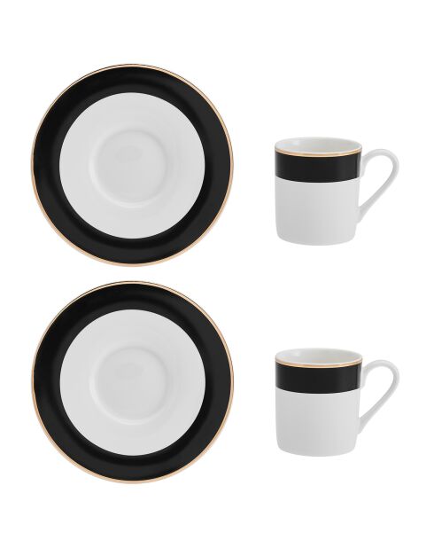 2 Tasses à espresso & Soucoupes noir/blanc - 100 ml
