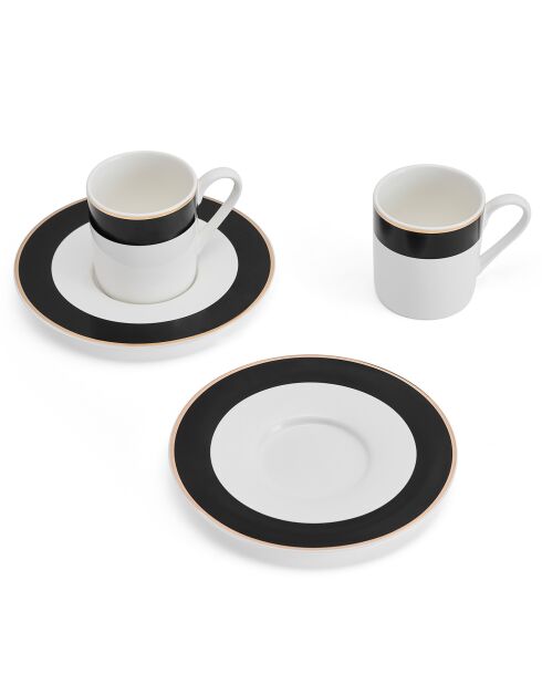 2 Tasses à espresso & Soucoupes noir/blanc - 100 ml