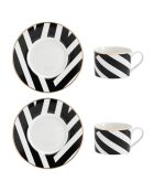 2 Tasses à thé et soucoupes Mikasa Luxe noir/blanc -  200 ml