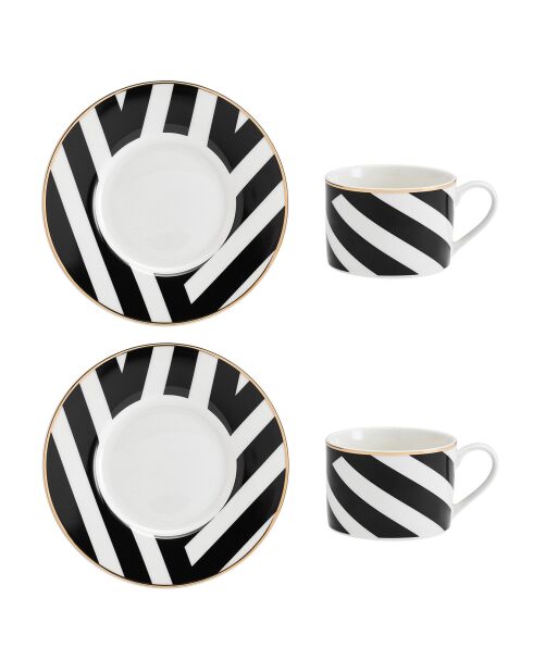 2 Tasses à thé et soucoupes Mikasa Luxe noir/blanc -  200 ml