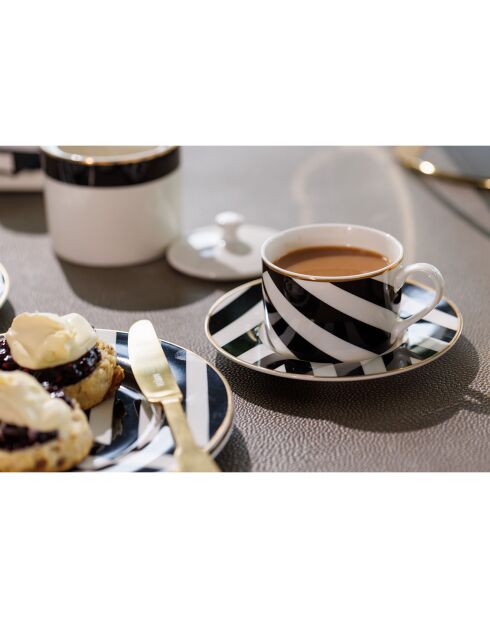 2 Tasses à thé et soucoupes Mikasa Luxe noir/blanc -  200 ml