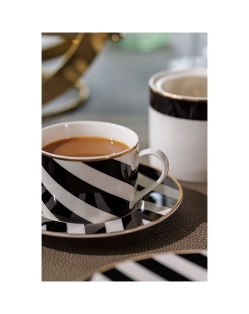 2 Tasses à thé et soucoupes Mikasa Luxe noir/blanc -  200 ml