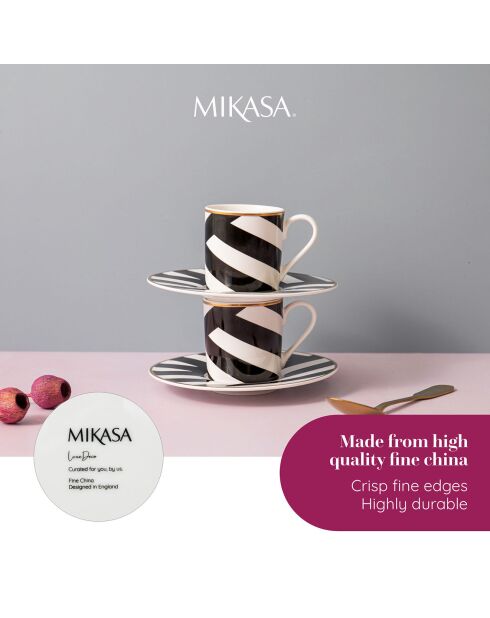 2 Tasses et soucoupes à expresso Mikasa Luxe noir/blanc -  100 ml
