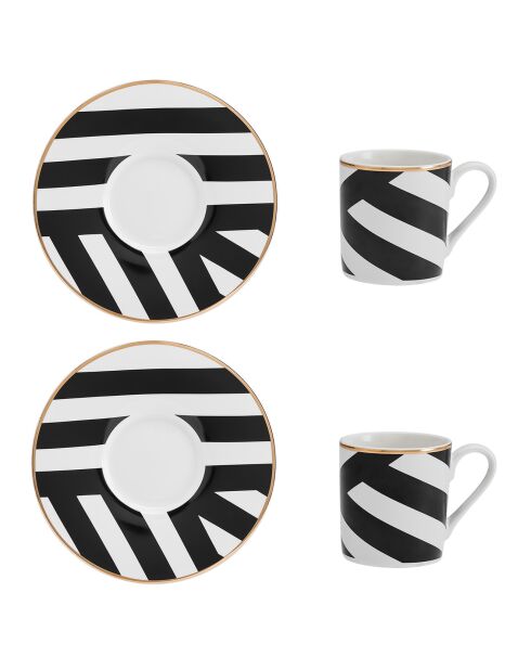 2 Tasses et soucoupes à expresso Mikasa Luxe noir/blanc -  100 ml