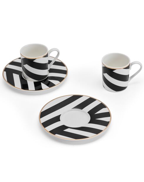 2 Tasses et soucoupes à expresso Mikasa Luxe noir/blanc -  100 ml