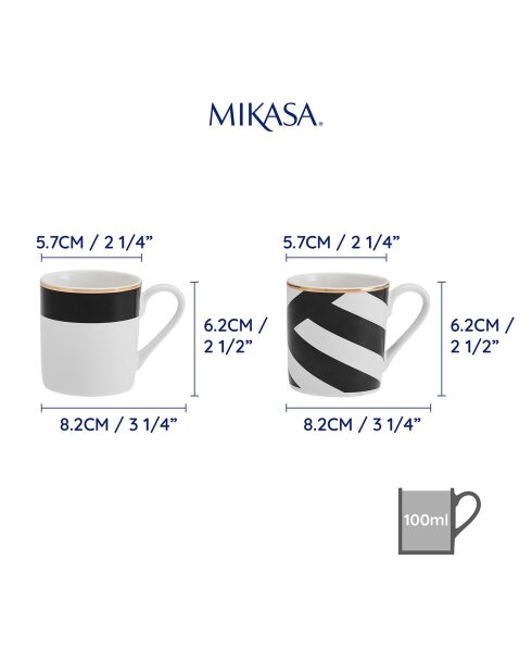 4 Tasses Mikasa Luxe noir/blanc -  100 ml