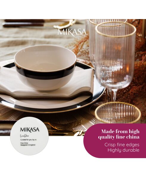 4 Mikasa Luxe zwart/witte dinerborden - D.27,5 cm