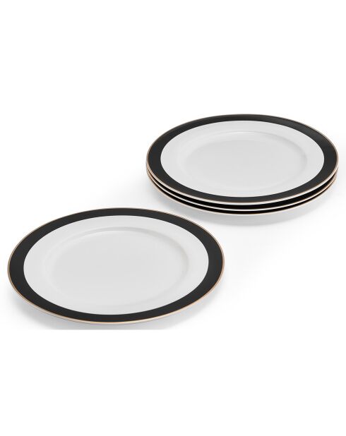 4 Mikasa Luxe zwart/witte dinerborden - D.27,5 cm