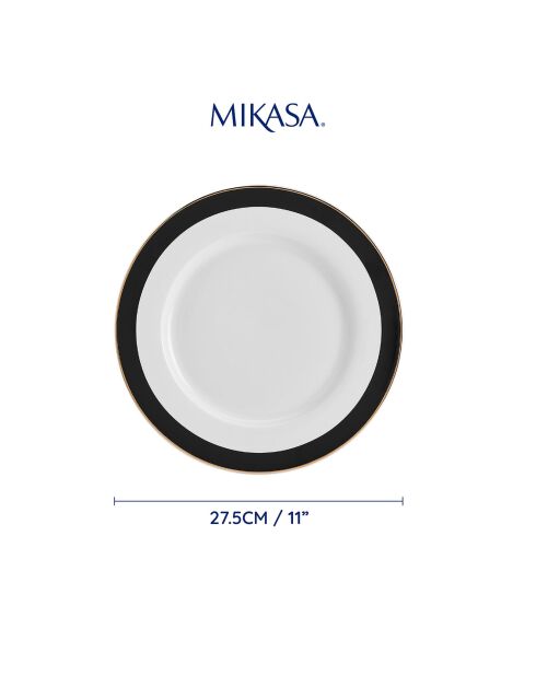 4 Mikasa Luxe zwart/witte dinerborden - D.27,5 cm
