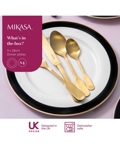 4 Assiettes plates Mikasa Luxe noir/blanc -  D.27.5 cm