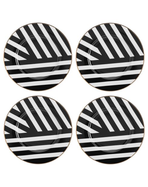 4 Assiettes plates Mikasa Luxe noir/blanc - D.21 cm