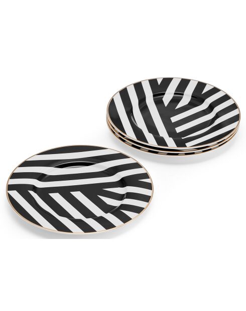 4 Assiettes plates Mikasa Luxe noir/blanc - D.21 cm