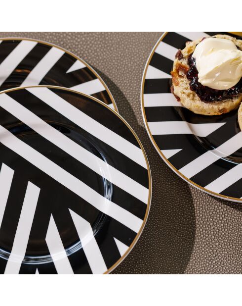 4 Assiettes plates Mikasa Luxe noir/blanc - D.21 cm