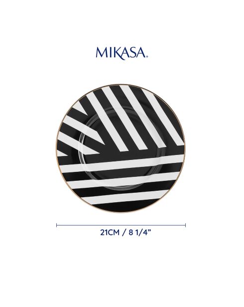4 Mikasa Luxe zwart/witte dinerborden - D.21 cm