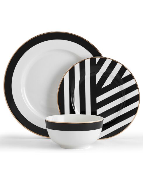 Service de table en Porcelaine Mikasa Luxe noir/blanc - 12 Pièces