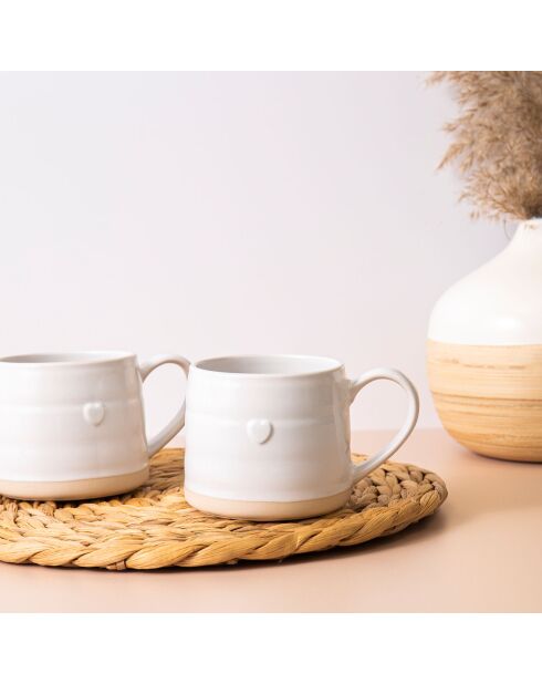 2 Tasses en grès blanches -  D.28 cm