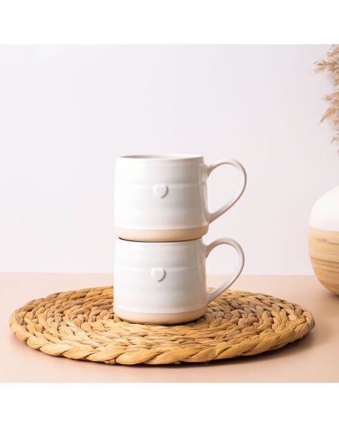 2 Tasses en grès blanches -  D.28 cm