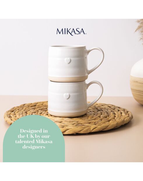 2 Tasses en grès blanches -  D.28 cm