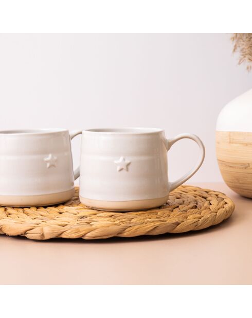 2 Tasses en grès crème -  D.28 cm