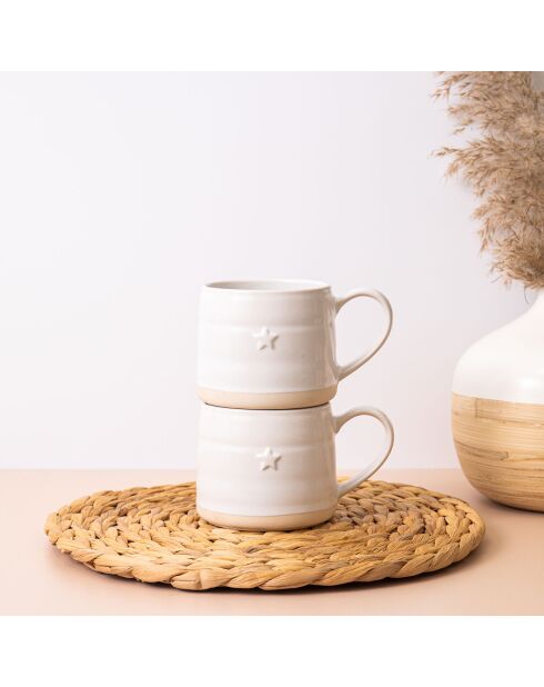 2 Tasses en grès crème -  D.28 cm
