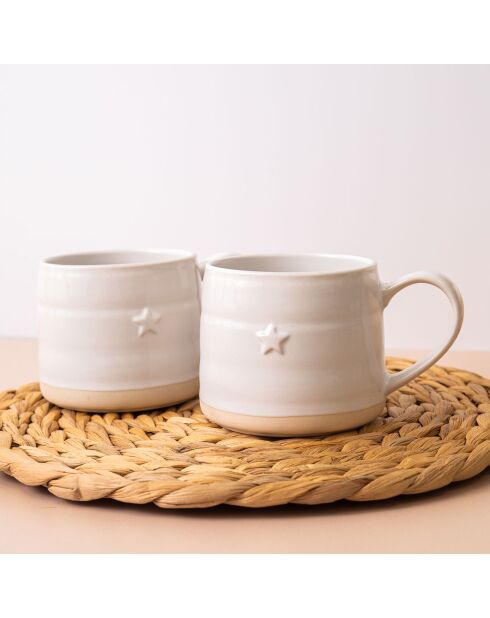 2 Tasses en grès crème -  D.28 cm