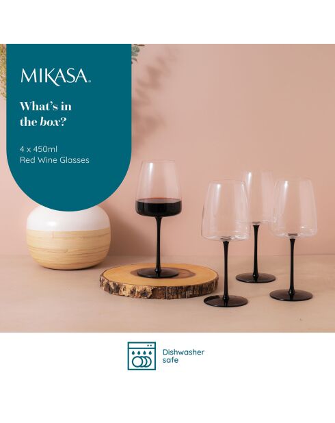 4 Verres à vin rouge en Cristal transparents -  450 ml
