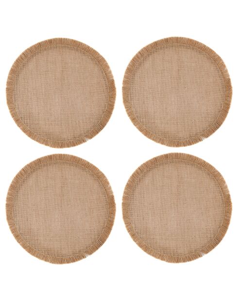 Sets de table ronds en toile de jute beige -  D.39 cm