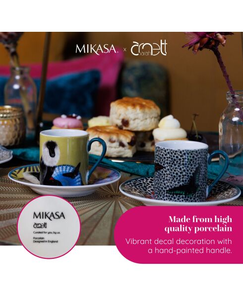 2 Tasses à expresso avec soucoupes en Porcelaine Mikasa x Sarah Arnett multicolores -  85 ml