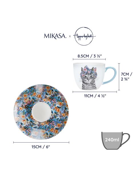 2 Tasses à thé avec soucoupes blanches -  240 ml