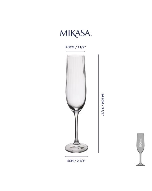 4 Flûtes en Cristal Mikasa Treviso transparents -  190 ml