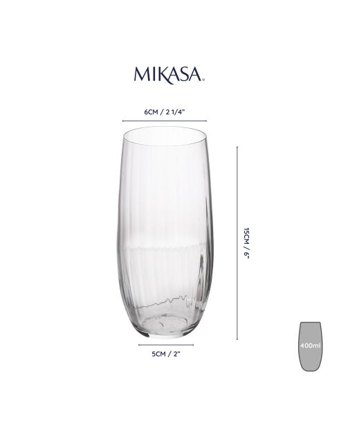 4 Verres en Cristal Highball Mikasa Treviso transparents -  400 ml