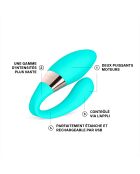 Vibromasseur pour couple connecté à une application bleu