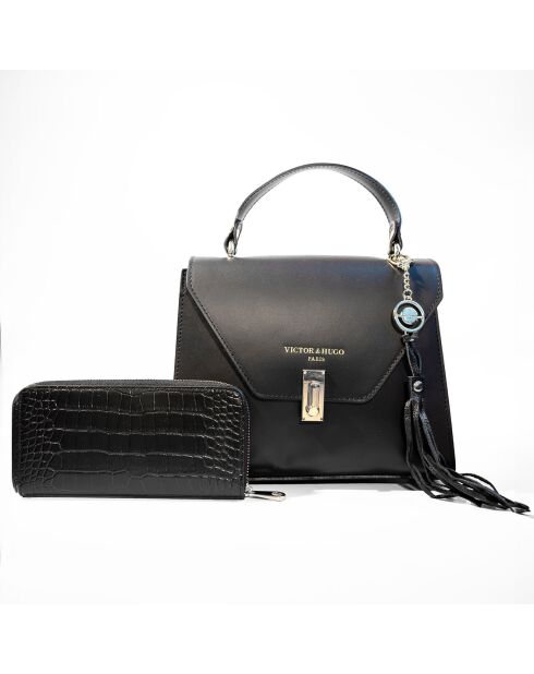 Hugo Lederhandtasche mit schwarzer Eni Croco Geldbörse - 23,5x20x10 cm